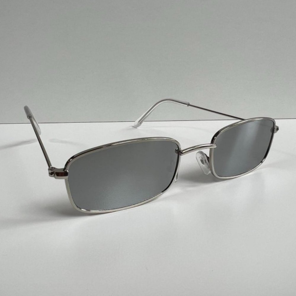 Vintage Y2K 90s 2000s unique slim style silver trim mirror lens sunglasses